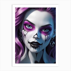 Girl With Skeleton Makeup Art Print