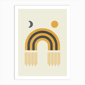 Moon Sun Rainbow Graphic Gold Black Art Print