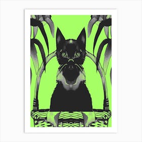 Black Kitty Cat Meow Bright Green 2 Art Print