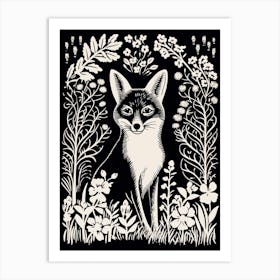 Linocut Fox Illustration Black 3 Art Print
