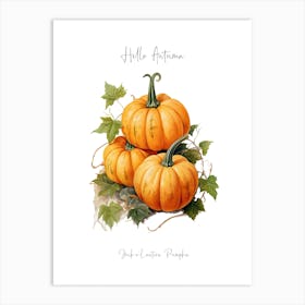 Hello Autumn Jack O  Lantern Pumpkin Watercolour Illustration 4 Art Print