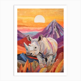 Patchwork Rhino In The Sunset 2 Art Print