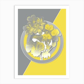 Vintage Crane's Bill Geranium Botanical Geometric Art in Yellow and Gray n.101 Art Print