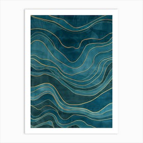 Blue And Gold Waves 1 Art Print