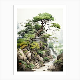 Akiyoshido Cave In Yamaguchi, Japanese Brush Painting, Ukiyo E, Minimal 2 Art Print