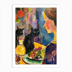 Portrait Of A Girl With Cats Eating Salad 3 Art Print