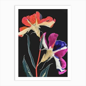 Neon Flowers On Black Sweet Pea 4 Art Print