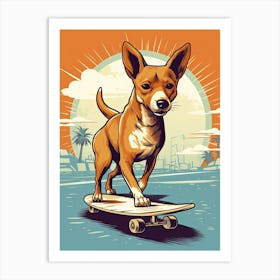 Basenji Dog Skateboarding Illustration 3 Art Print