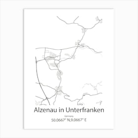 Alzenau In Unterfranken,Germany Minimalist Map Art Print