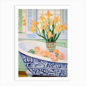 A Bathtube Full Of Daffodil In A Bathroom 4 Art Print