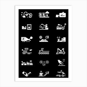 Black Icon Interface Representing Various Sectors Including Transportation Medicine Mobile School 2 1 Art Print