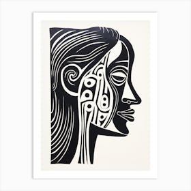 Profile Of Face Linocut Inspired  1 Art Print