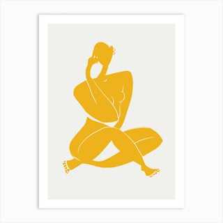 Nude Sitting Pose In Yellow Art Print
