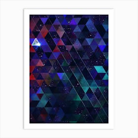 Abstract Geometric Triangle Cosmic Space Pattern in Blue n.0008 Art Print