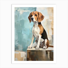 Beagle Dog, Painting In Light Teal And Brown 3 Art Print