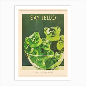 Green Gummy Bears Retro Food Illustration Inspired 2 Poster Art Print