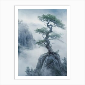 An Ancient Tree Sits Atop A Rock Cliff Art Print