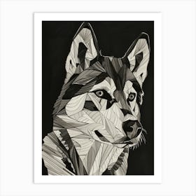 Geometric Husky Black & Grey Line Art Art Print