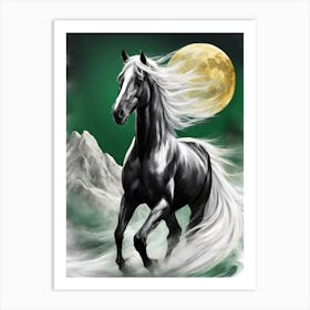 Horse Running In The Snow Art Print