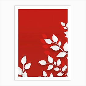 White Leaves On Red Background 4 Art Print