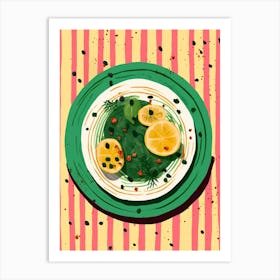 A Plate Of Zucchini, Top View Food Illustration 1 Art Print