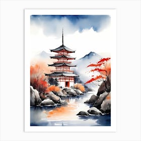 Watercolor Japanese Landscape Painting (4) Art Print