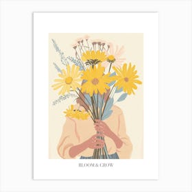 Bloom And Grow Spring Girl With Yellow Flowers 1 Art Print