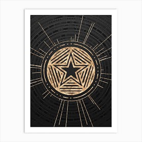 Geometric Glyph Symbol in Gold with Radial Array Lines on Dark Gray n.0093 Art Print