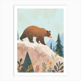 Sloth Bear Walking On A Mountrain Storybook Illustration 2 Art Print