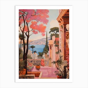 Bodrum Turkey 2 Vintage Pink Travel Illustration Art Print