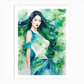 Asian Woman With Green Hair Art Print