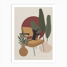 Minimal Art Cat On A Chair Art Print