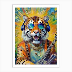 Firefly A World Where Music And Melodies Comes To Life Portrait Of Singing Tiger Wearing Sunglasses 3 Art Print