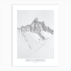 Mount Whitney Usa Line Drawing 4 Poster Art Print