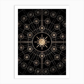 Geometric Glyph Radial Array in Glitter Gold on Black n.0480 Art Print