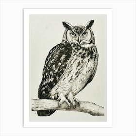 Verreauxs Eagle Owl Linocut Blockprint 1 Art Print