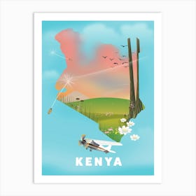 Kenya Travel Map Art Print