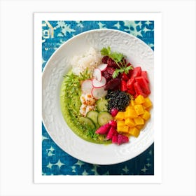 A Photograph Of A Visually Compelling Assortment Of Antioxidant Rich Foods On A Porcelain Dish With (1) Art Print