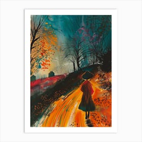 Woman Walking Down A Road Art Print