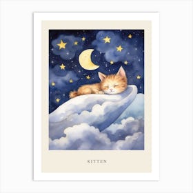 Baby Kitten 11 Sleeping In The Clouds Nursery Poster Art Print