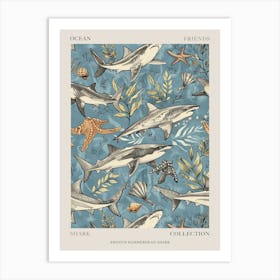 Pastel Blue Smooth Hammerhead Shark Watercolour Seascape 2 Poster Art Print