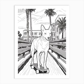 Basenji Dog Skateboarding Line Art 2 Art Print