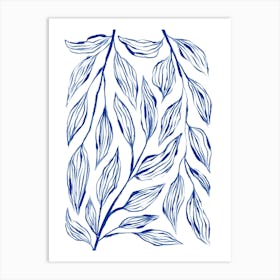 Blue Ink Grass 1 Art Print