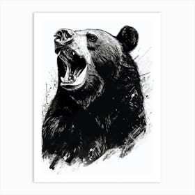 Malayan Sun Bear Growling Ink Illustration 2 Art Print