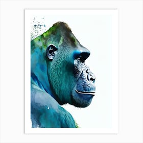 Side Profile Of A Gorilla Gorillas Mosaic Watercolour 1 Art Print