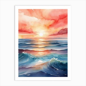 Watercolor Sunset Painting Art Print