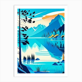 Crystal Clear Blue Lake Landscapes Waterscape Midcentury 1 Art Print