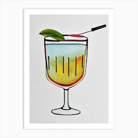 Corpse Reviver #1 Minimal Line Drawing With Watercolour Cocktail Poster Art Print