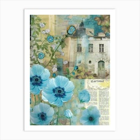 Light Blue Flowers Scrapbook Collage Cottage 2 Art Print