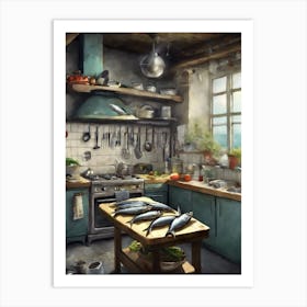 Fish In The Kitchen Art Print